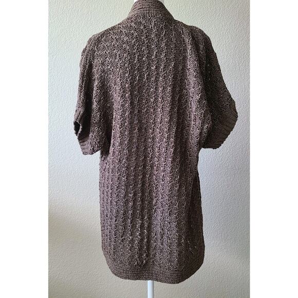 Chico's Long Open Front Cardigan Sweater Sz 3 / Large Taupe Short Sleeves - Picture 5 of 9